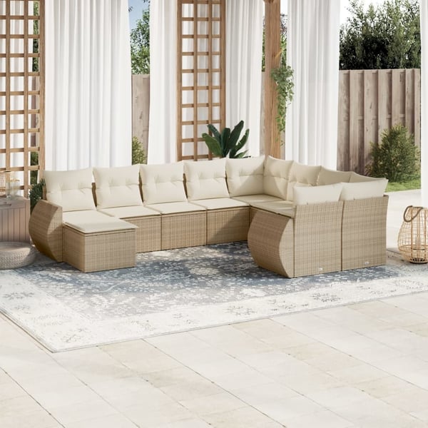 vidaXL sofasæt til haven 10 dele med hynder polyrattan beige