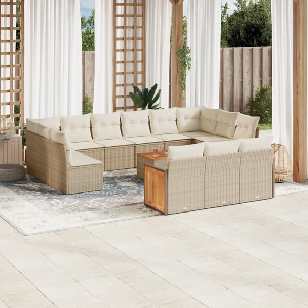 vidaXL sofasæt til haven 14 dele med hynder polyrattan beige
