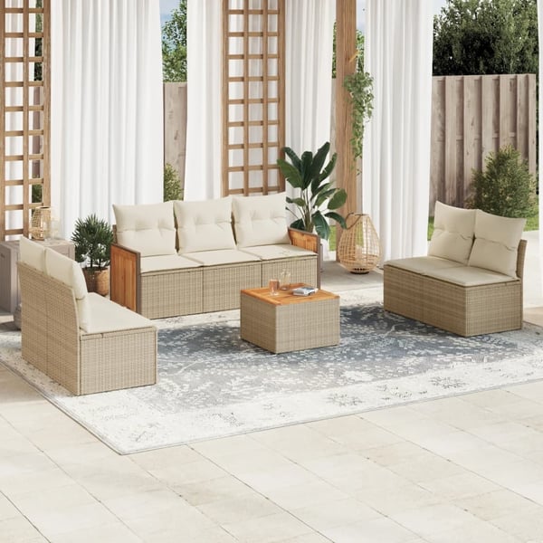 vidaXL sofasæt til haven 8 dele med hynder polyrattan beige