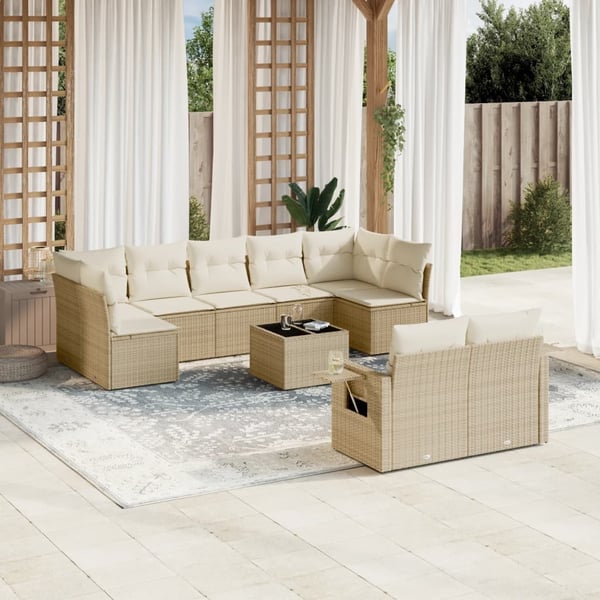 vidaXL sofasæt til haven 10 dele med hynder polyrattan beige