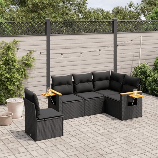 vidaXL Loungegrupp för trädgården med dynor 5 delar svart konstrotting