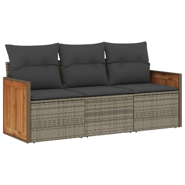 vidaXL havesofasæt 3 dele med hynder polyrattan grå