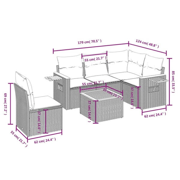 vidaXL Loungegrupp med dynor 6 delar svart konstrotting