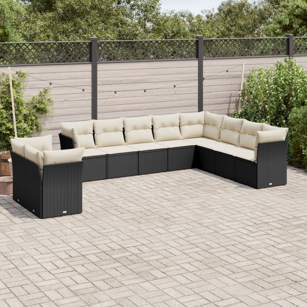 vidaXL Loungegrupp 10 delar med svarta dynor konstrotting