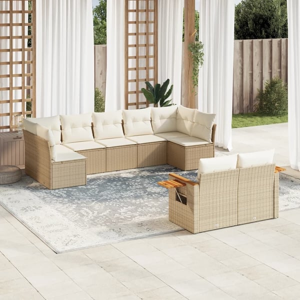 vidaXL sofasæt til haven 9 dele med hynder polyrattan beige