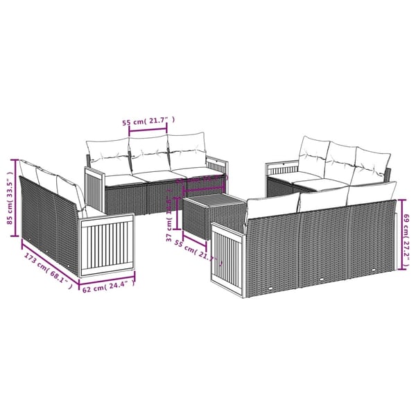 vidaXL sofasæt til haven 13 dele med hynder polyrattan beige