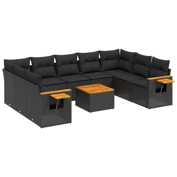 vidaXL Loungegrupp 10 delar med svarta dynor konstrotting