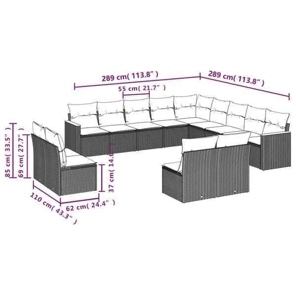 vidaXL sofasæt til haven 13 dele med hynder polyrattan beige