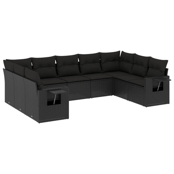 vidaXL sofasæt til haven 9 dele med hynder polyrattan sort