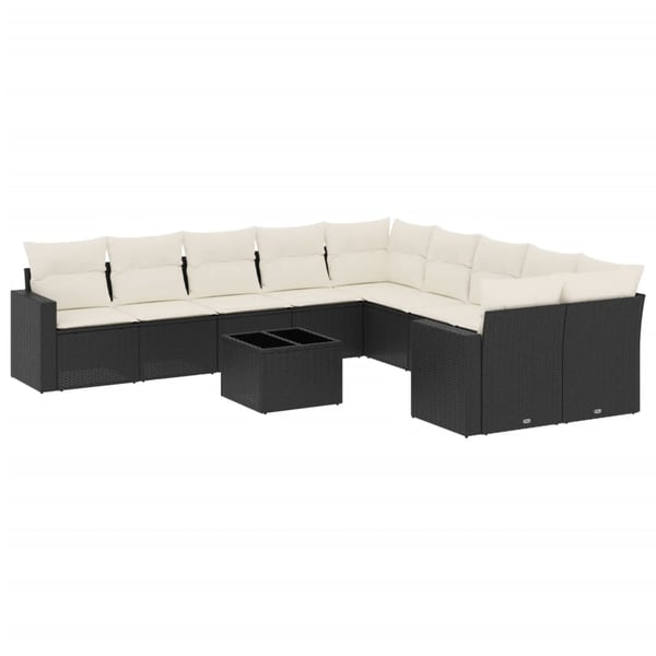 vidaXL sofasæt til haven 11 dele med hynder polyrattan sort