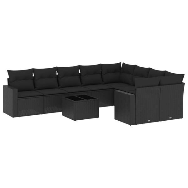 vidaXL sofasæt til haven 10 dele med hynder polyrattan sort