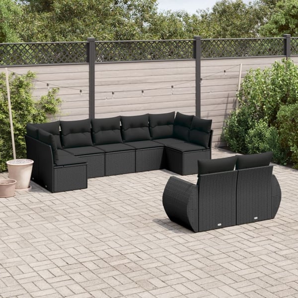 vidaXL sofasæt til haven 9 dele med hynder polyrattan sort