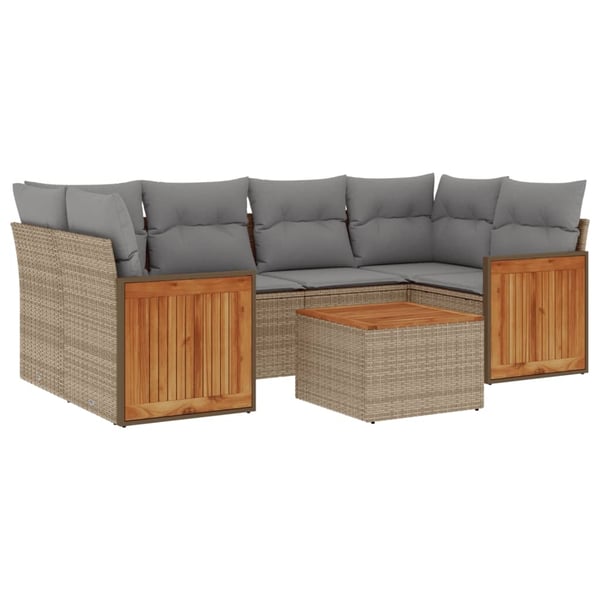 vidaXL sofasæt til haven 7 dele med hynder polyrattan beige