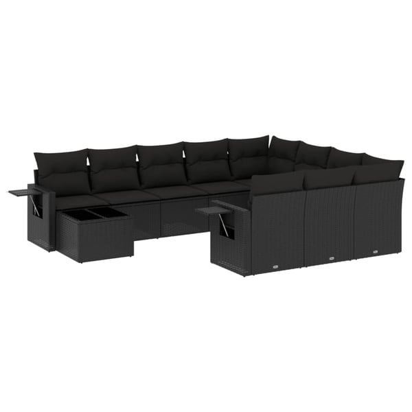 vidaXL sofasæt til haven 11 dele med hynder polyrattan sort