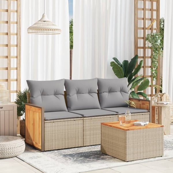 vidaXL sofasæt til haven 4 dele med hynder polyrattan beige