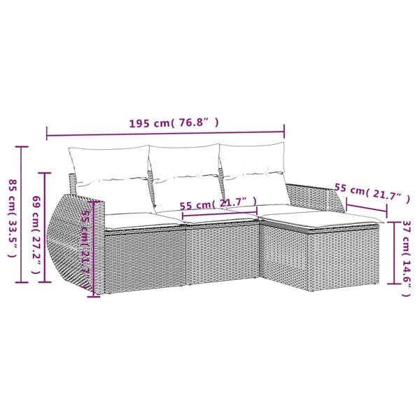 vidaXL sofasæt til haven 4 dele med hynder polyrattan sort