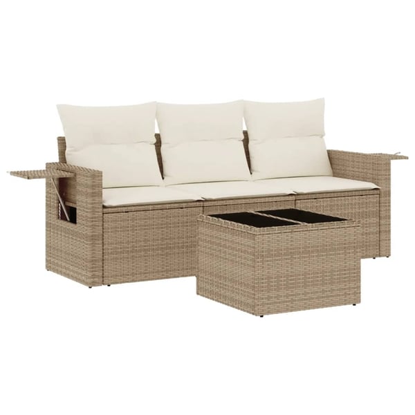vidaXL sofasæt til haven 4 dele med hynder polyrattan beige