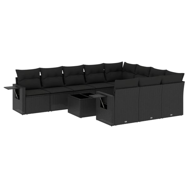 vidaXL sofasæt til haven 11 dele med hynder polyrattan sort