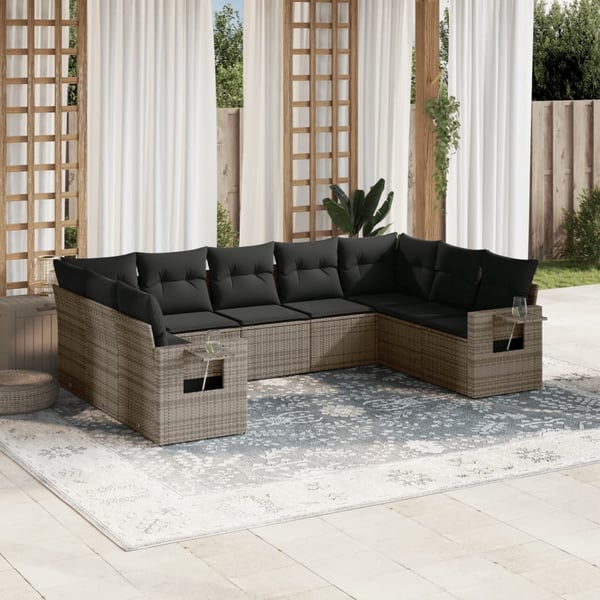 vidaXL sofasæt til haven 9 dele med hynder polyrattan grå