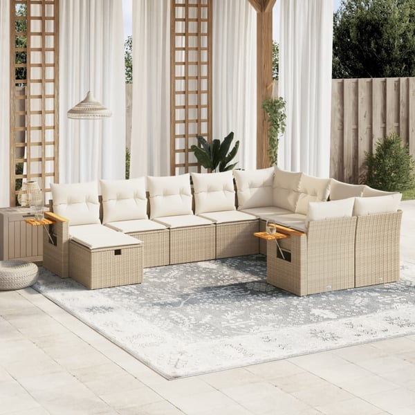 vidaXL sofasæt til haven 10 dele med hynder polyrattan beige
