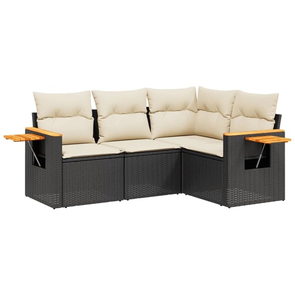 vidaXL sofasæt til haven 4 dele med hynder polyrattan sort