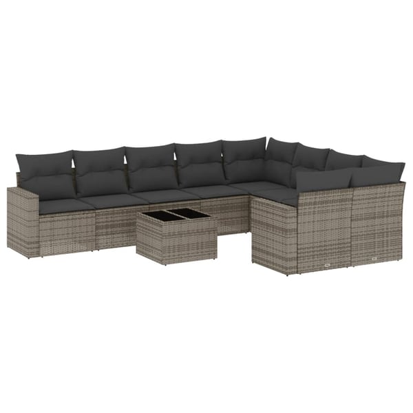 vidaXL sofasæt til haven 10 dele med hynder polyrattan grå