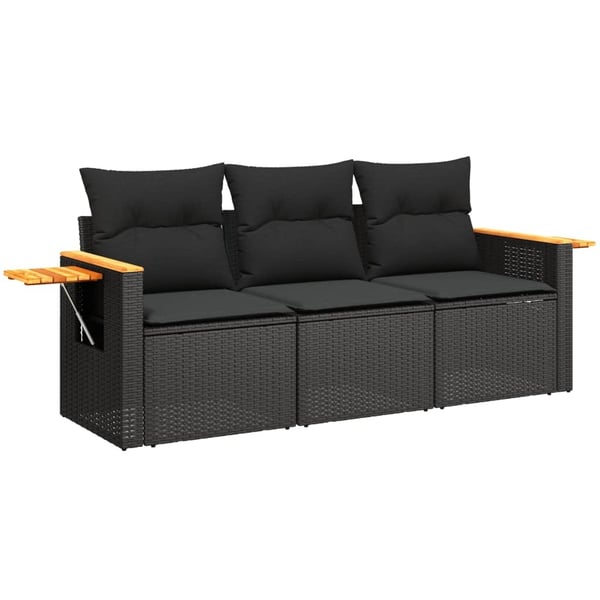 vidaXL sofasæt til haven 3 dele med hynder polyrattan sort