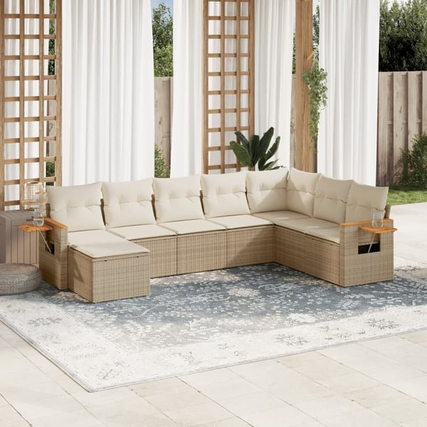 vidaXL sofasæt til haven 8 dele med hynder polyrattan beige