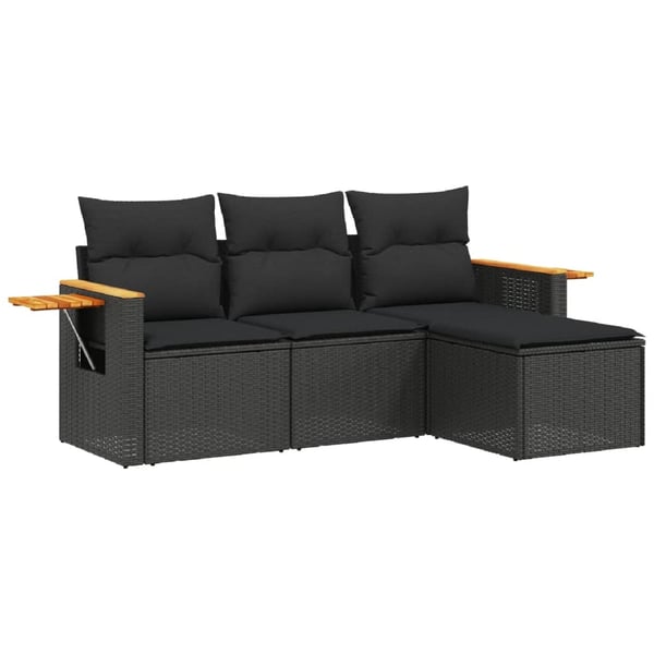 vidaXL sofasæt til haven 4 dele med hynder polyrattan sort