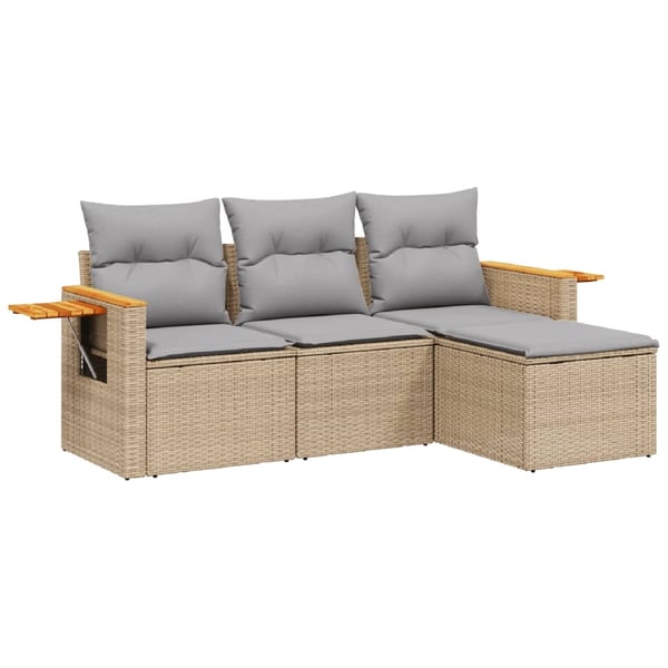 vidaXL sofasæt til haven 4 dele med hynder polyrattan beige
