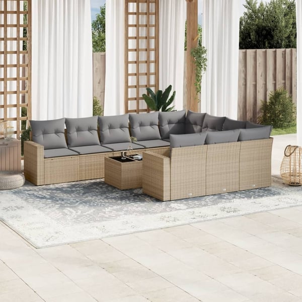 vidaXL sofasæt til haven 11 dele med hynder polyrattan beige