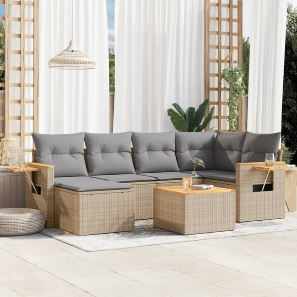 vidaXL sofasæt til haven 7 dele med hynder polyrattan beige