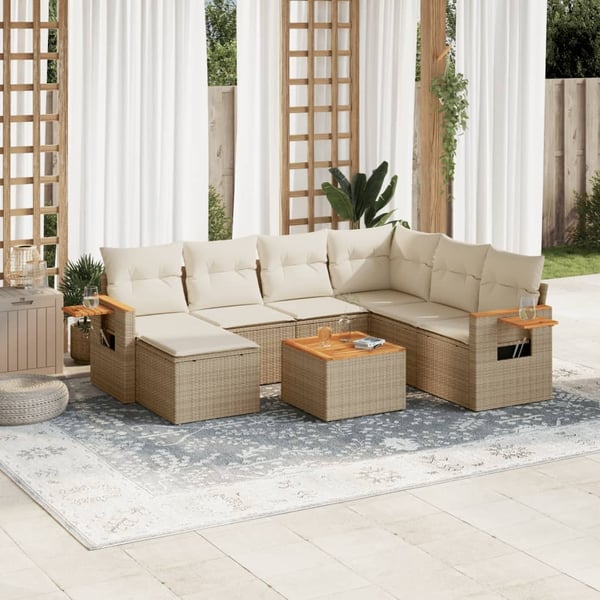 vidaXL sofasæt til haven 8 dele med hynder polyrattan beige