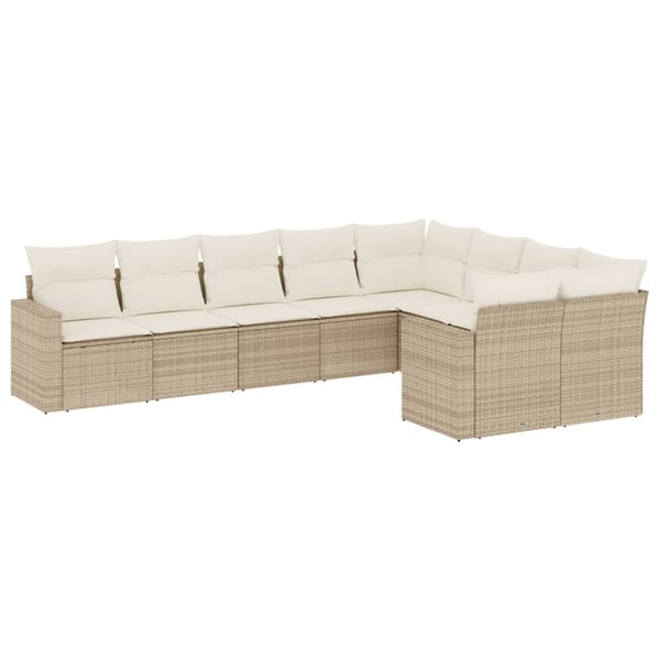vidaXL sofasæt til haven 9 dele med hynder polyrattan beige
