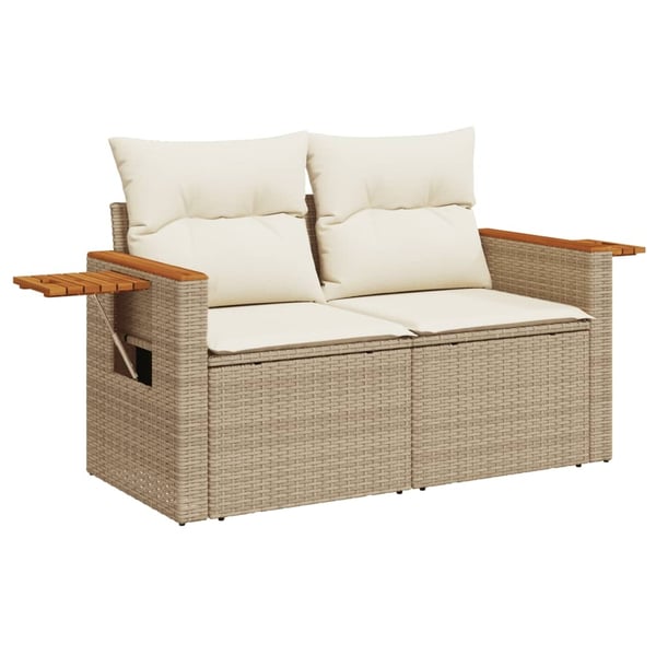 vidaXL Soffgrupp för trädgården med dynor 9 delar beige konstrotting