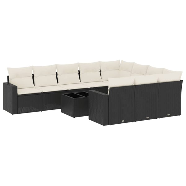 vidaXL sofasæt til haven 11 dele med hynder polyrattan sort