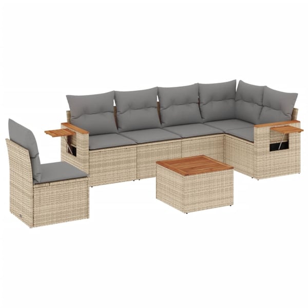 vidaXL sofasæt til haven 7 dele med hynder polyrattan beige