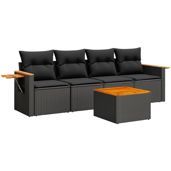 vidaXL sofasæt til haven 5 dele med hynder polyrattan sort