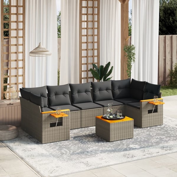 vidaXL sofasæt til haven 8 dele med hynder polyrattan grå