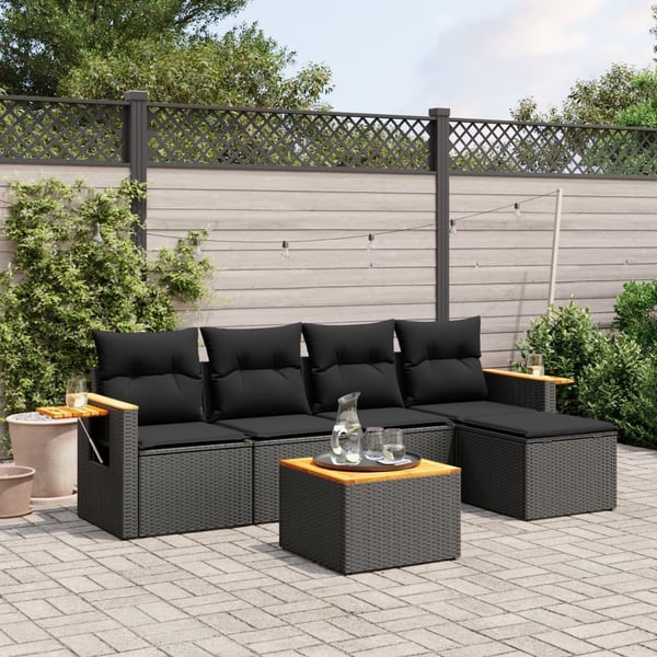 vidaXL sofasæt til haven 6 dele med hynder polyrattan sort