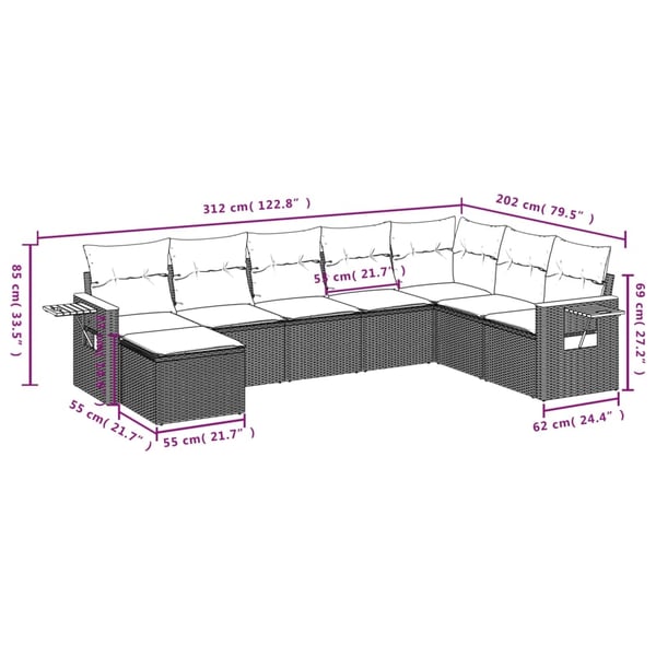 vidaXL sofasæt til haven 8 dele med hynder polyrattan grå