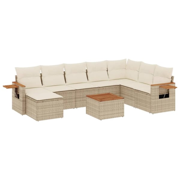 vidaXL Soffgrupp för trädgården med dynor 9 delar beige konstrotting
