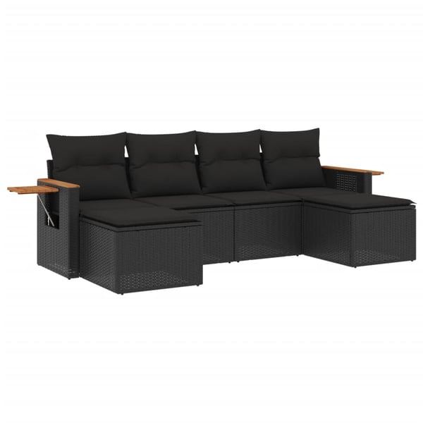 vidaXL sofasæt til haven 6 dele med hynder polyrattan sort