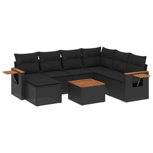 vidaXL sofasæt til haven 8 dele med hynder polyrattan sort