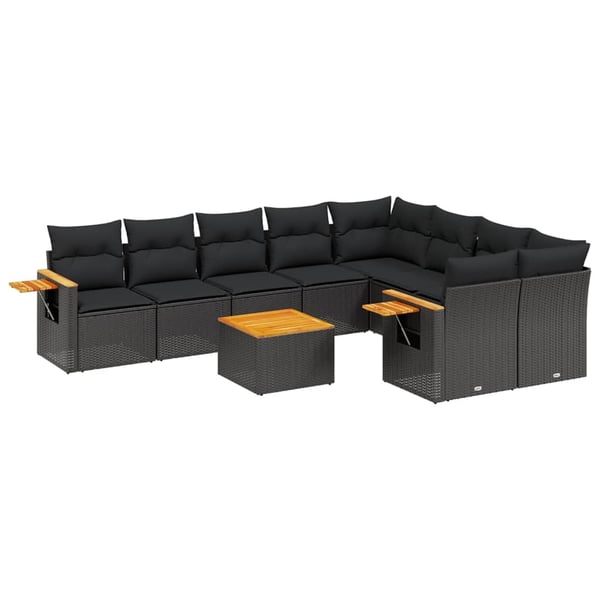vidaXL sofasæt til haven 10 dele med hynder polyrattan sort