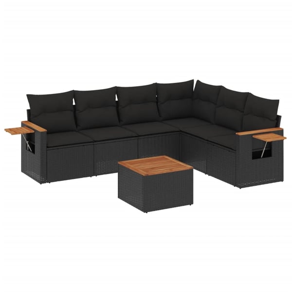 vidaXL sofasæt til haven 7 dele med hynder polyrattan sort