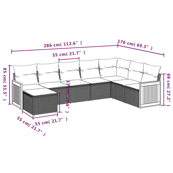 vidaXL sofasæt til haven 8 dele med hynder polyrattan grå