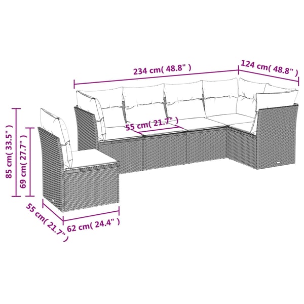 vidaXL sofasæt til haven 6 dele med hynder polyrattan beige