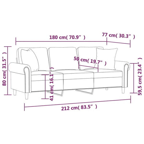 vidaXL 3-sitssoffa med prydnadskuddar gräddvit 180 cm sammet