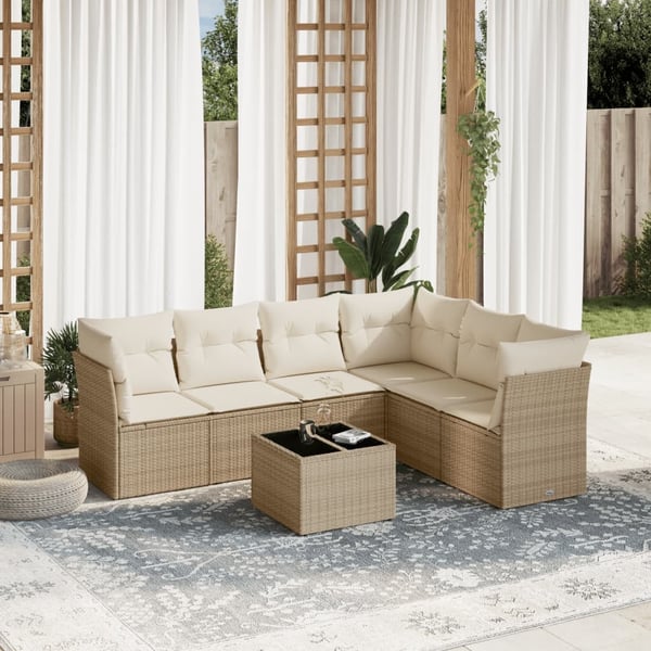 vidaXL sofasæt til haven 7 dele med hynder polyrattan beige